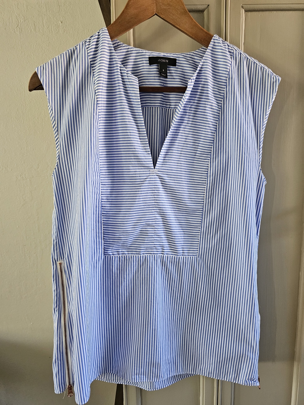 J.Crew Blue Striped Sleeveless V-Neck Top Size 2